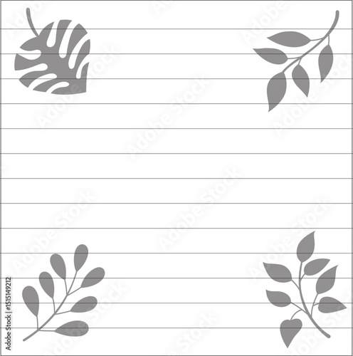 Notebook paper with virginia creeper leaf at background