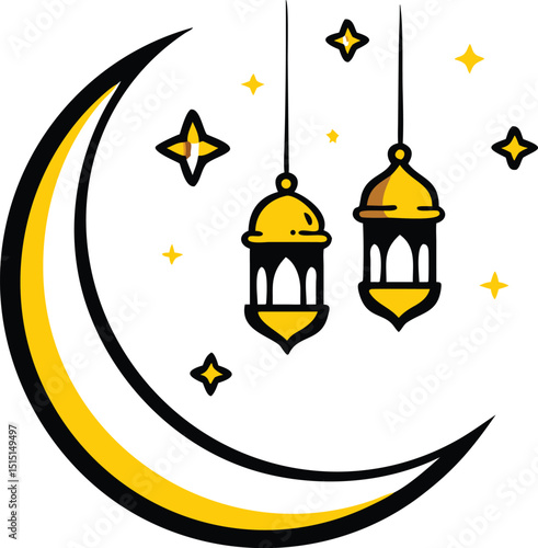 Moon with hanging stars vector illustration