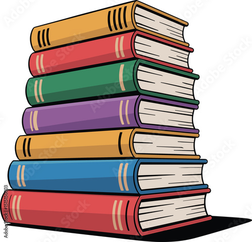 A colorful stack of books illustration representing education knowledge reading and literature on white background