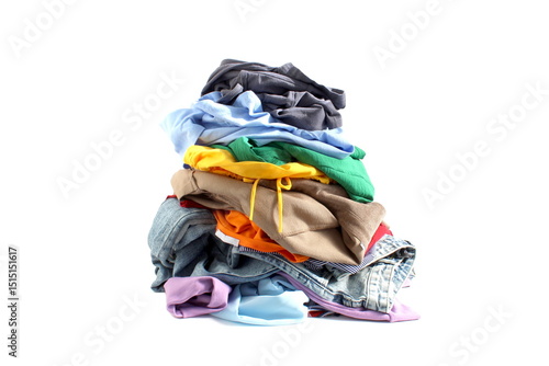 There are a lot of clothes lying in one pile.