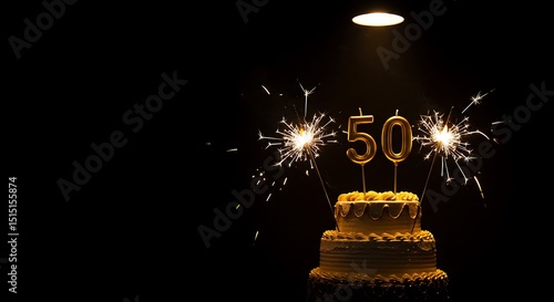 Golden 50th Birthday Cake with Sparkling Celebration