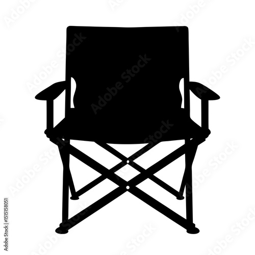 Black silhouette of a folding camping chair on a white background