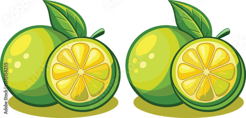 Two whole limes and two lime halves illustration