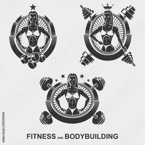 Fitness and bodybuilding collection labels and icon set. Collection icon fitness. Vector