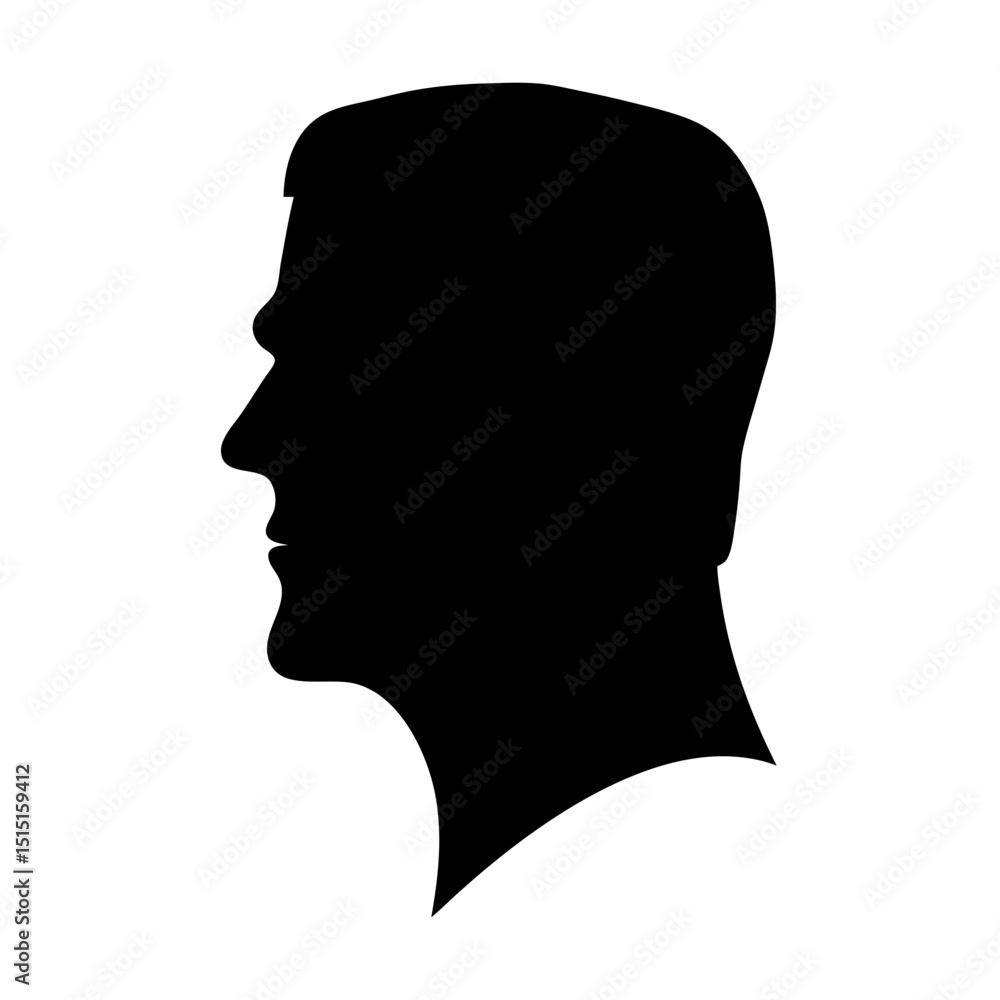 A Black Silhouette of a Man's Head in Profile Against White Background A Black Silhouette of a Man's Head in Profile Against White Background