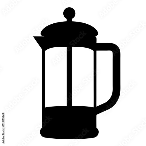 Stylized black silhouette of a French press coffee maker appliance