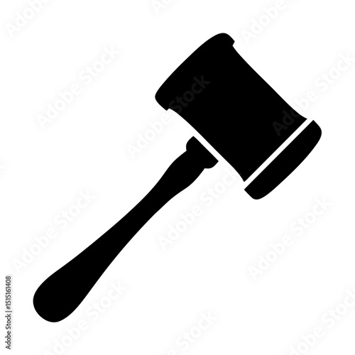 Simple monochrome vector graphic showing the silhouette of a judge's gavel