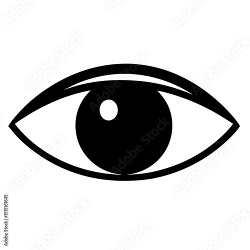 Stylized black and white eye icon with pupil and reflection detail