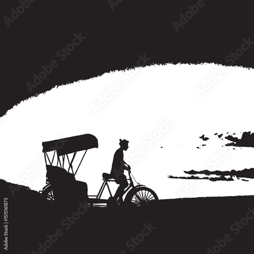  an oriental rickshaw cab, isolated against white.