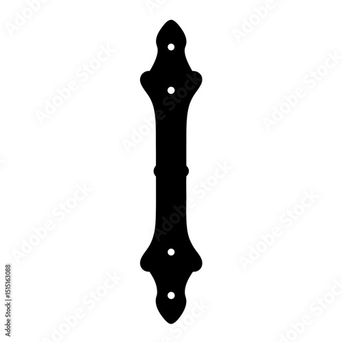 Ornate Black Hinged Strap Silhouette with Decorative Ends and Mounting Holes