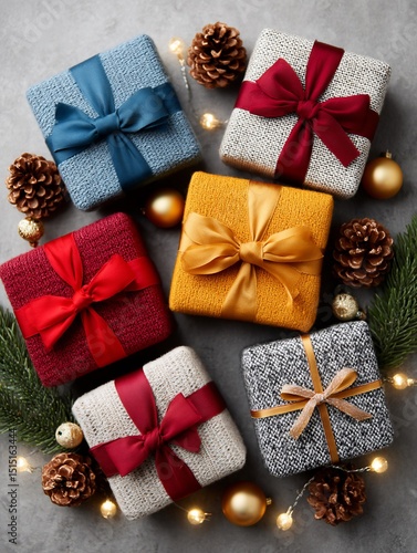Festive gifts encircling holiday elements