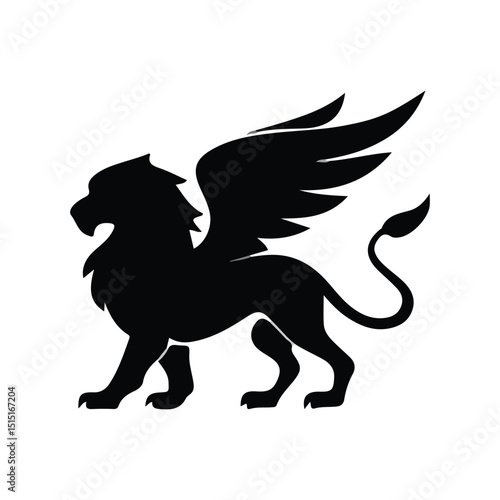 lion Winged Griffin Silhouette Vector – Mythical Creature Clipart Design


