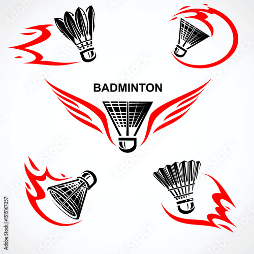 Badminton labels and icon set. Collection icons shuttlecock. Vector