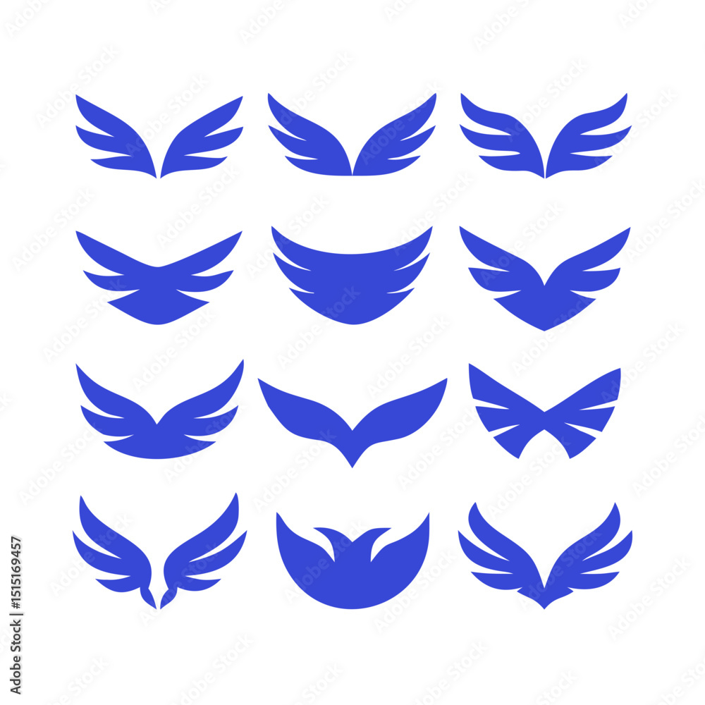 Fototapeta premium Wing vector set, Wing Logo Designs. Various artistic wing illustrations, bird, angel, bat, eagle, and minimalist wing icons for branding, tattoos, emblems
