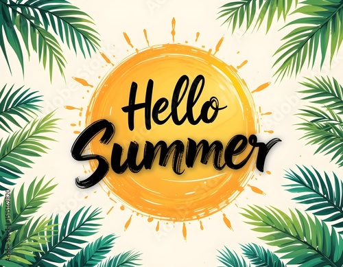 Hello Summer banner with white background.