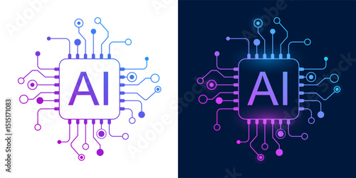 Artificial intelligence technology electronics microchip logo, digital design, computer processor chip – vector