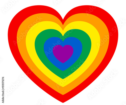 LGBT flag in heart form. LGBT marriage rainbow heart icon. Concentric heart love, romantically hypnotic effect