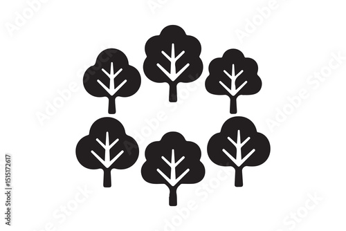 Set of vector trees with clover, leaf, and shamrock designs, symbolizing luck and nature for a St Patrick's Day celebration in Ireland