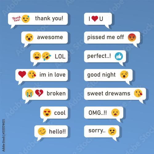 Expressive Emoji Bubble Texts. Cute and Emotional Chat UI Elements