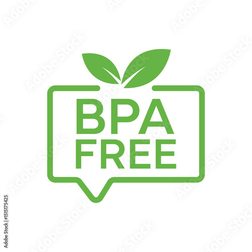BPA Free Organic Label Badge with Leaf in Speech Bubble – Eco Certification Icon for Safe Products