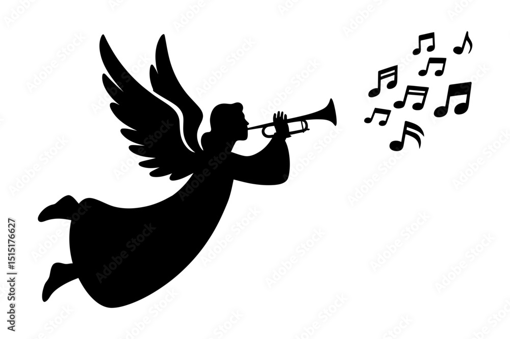Ταπετσαρία Angel blowing trumpet christmas music silhouette