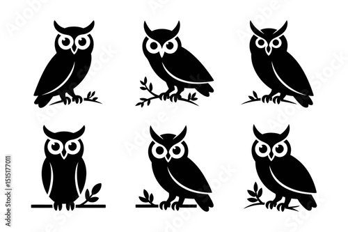 Owl silhouette vector set of night birds icons