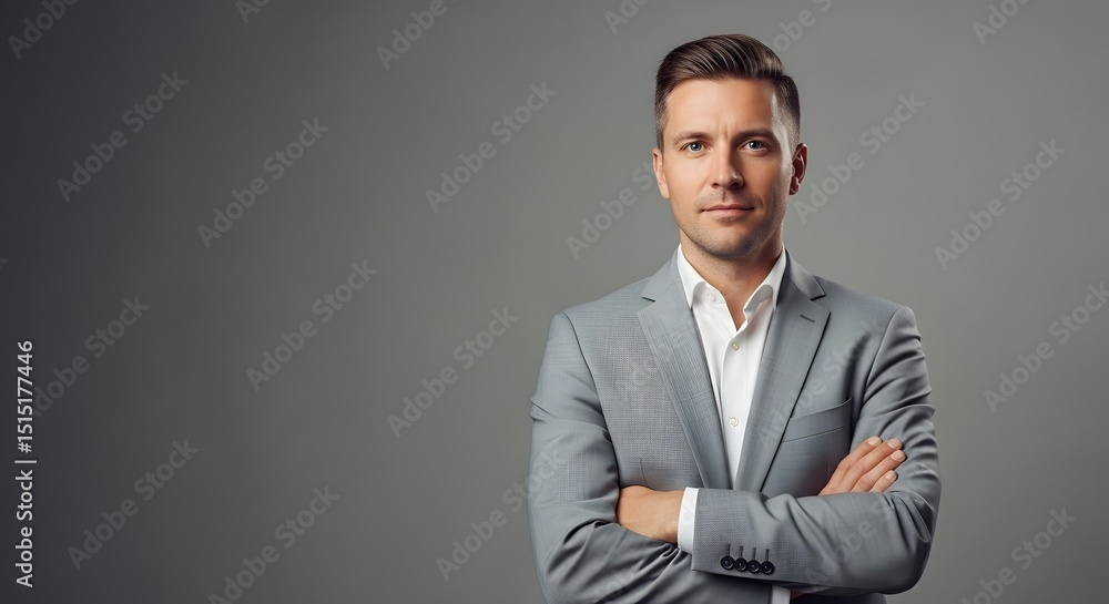 A confident business professional with folded arms, looking directly into the camera, showcasing his strong presence. A confident business professional with folded arms, looking directly into the camera, showcasing his strong presence.