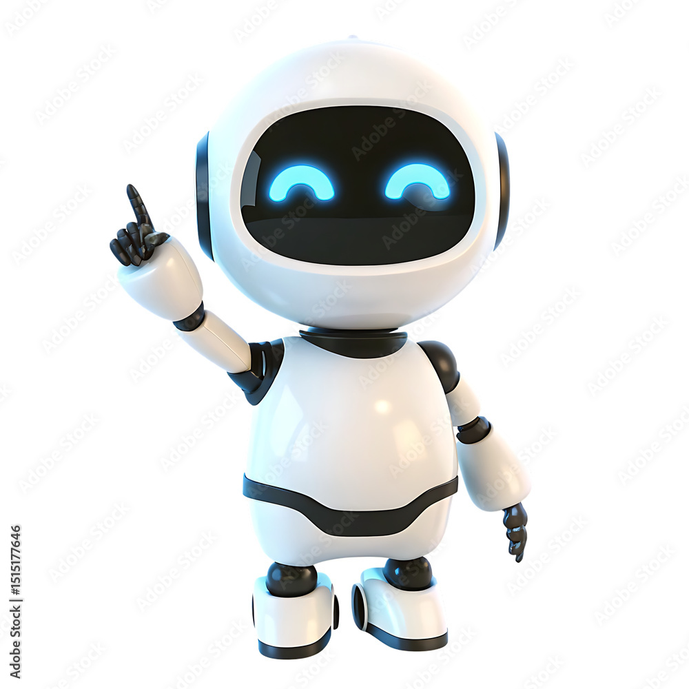 Friendly white robot pointing up isolated on a white background png ai generated Friendly white robot pointing up isolated on a white background png ai generated