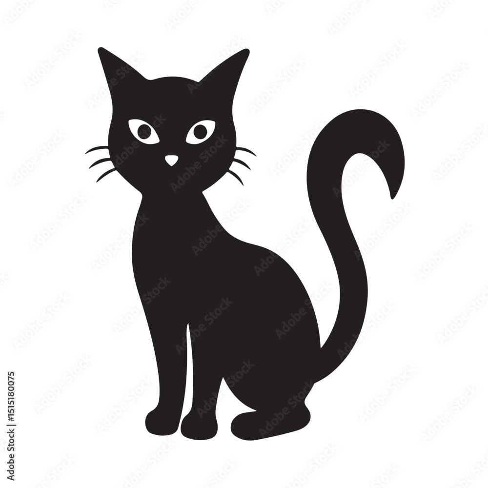 Minimalist Black Cat Silhouette Sitting with Curved Tail and Eyes Minimalist Black Cat Silhouette Sitting with Curved Tail and Eyes