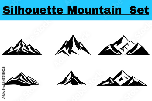 Black Silhouette Mountain Icons Set Graphic Design Elements Various Shapes Peak Views Nature Landscape Illustration Pack for Branding Projects Websites Apps Digital Designs Print Media art logo white 