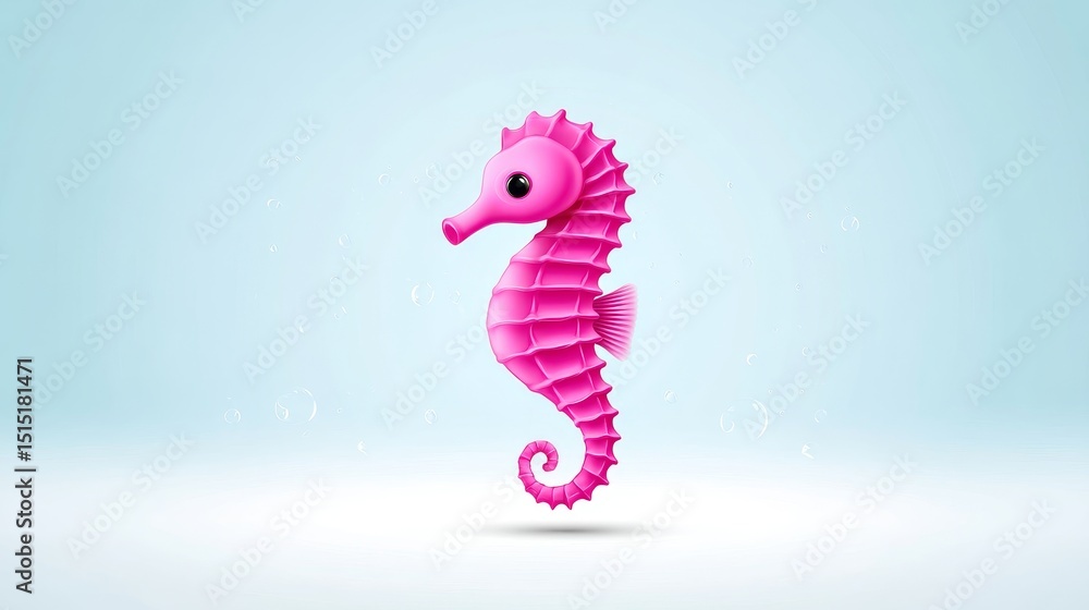 Fototapeta premium Pink Seahorse Illustration - Adorable pink seahorse illustration on a light blue background, perfect for children's books, websites, or branding