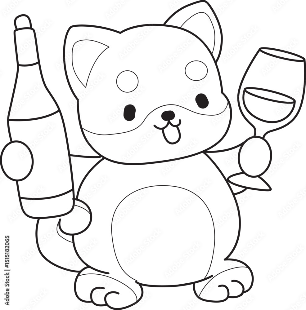 Fototapeta premium Coloring page of Fluffy Shiba Inu. Outline of Happy doggy illustrations. 