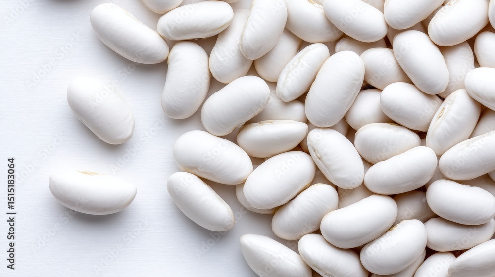 White Beans - Pile of white beans on a white background. Perfect for food blogs, recipes, or healthy eating content White Beans - Pile of white beans on a white background. Perfect for food blogs, recipes, or healthy eating content