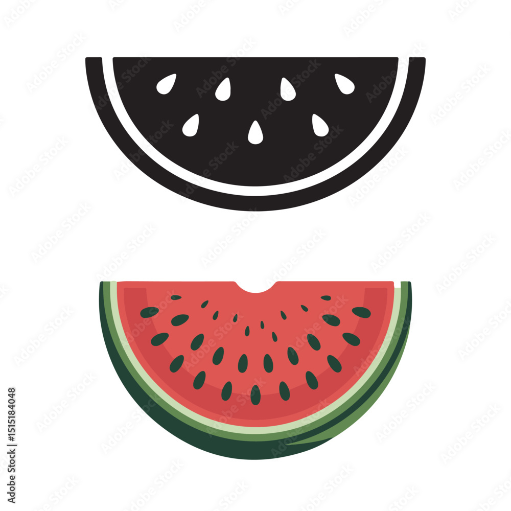 Watermelon Slice Icons Simple Black and Red Illustrations for Summer Designs Watermelon Slice Icons Simple Black and Red Illustrations for Summer Designs