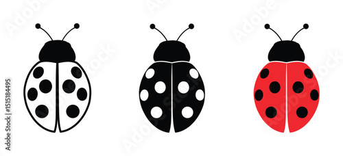Fly flying ladybug.  outline, filled , flat style , Vector dotted or polka dot pattern. ladybug sign represents protection, resistance, luck and prosperity, but also the symbol of senseless violence.
