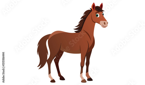 Cartoon brown horse isolated on white background standing in profile