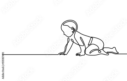 Continuous one line drawing of cute baby boy  and girl sitting. Cute toddler child in single line draw vector illustration. Editable line vector.