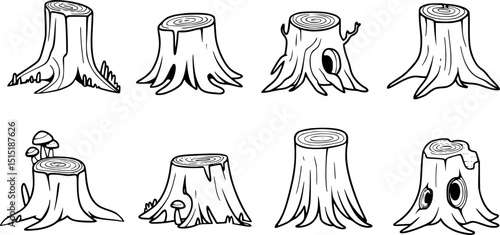 Black and white tree stumps illustrations