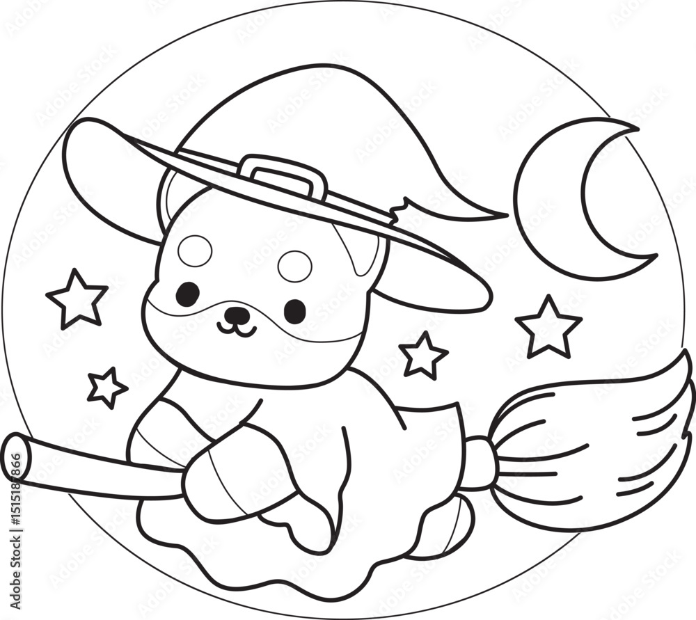 Fototapeta premium Outline of Fluffy Shiba Inu pet stickers. Lineart of Happy doggy.