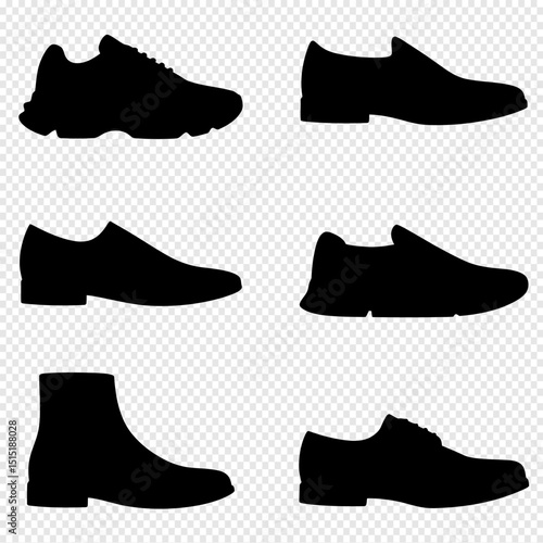 Collection of Six Stylish Shoe Silhouettes Sneakers, Oxfords, Boots – Perfect for Design Projects