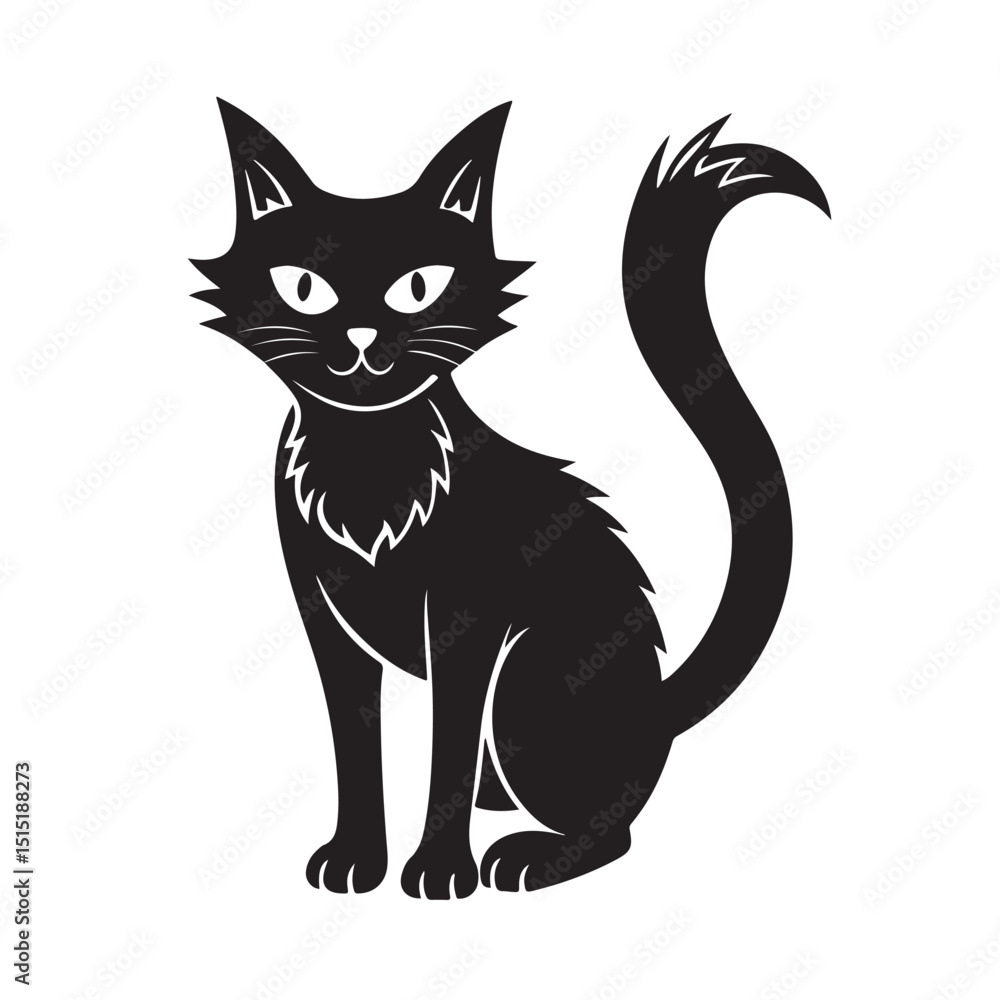 Fototapeta premium Elegant Black Cat Sitting Proudly with Fluffy Tail and Eyes