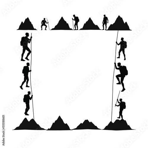 Silhouette climbers mountain frame a man climbing mountain set