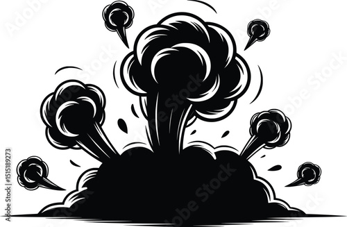 Comic Style Smoke Blast Silhouette Vector Illustration.