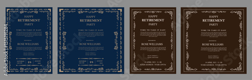 Set of retirement party invitation, square banner, instagram story and a4 poster, vector illustration eps 10