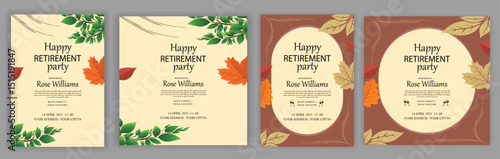 Set of retirement party invitation, square banner, instagram story and a4 poster, vector illustration eps 10