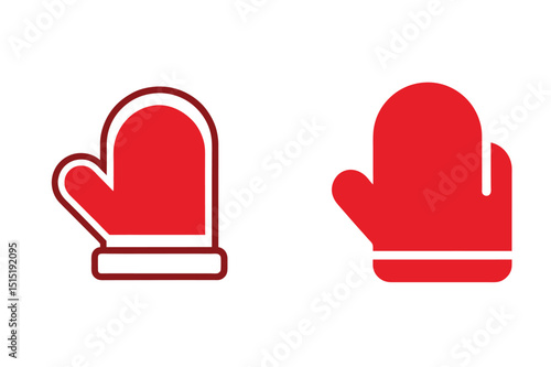 Red oven mitts kitchen cooking icons set