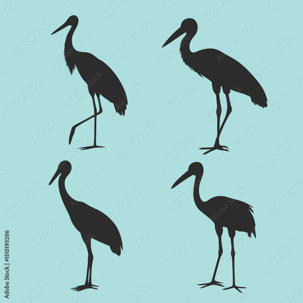 Fototapeta premium set of 4 set of silhouettes of storks standing on (6).eps