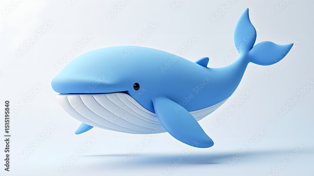 Obraz premium Blue whale cartoon smooth 3D ocean animal marine life cute playful aquatic mammal isolated