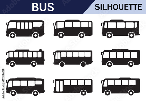 Set of Public Bus Icons for Urban Transit and Travel Design