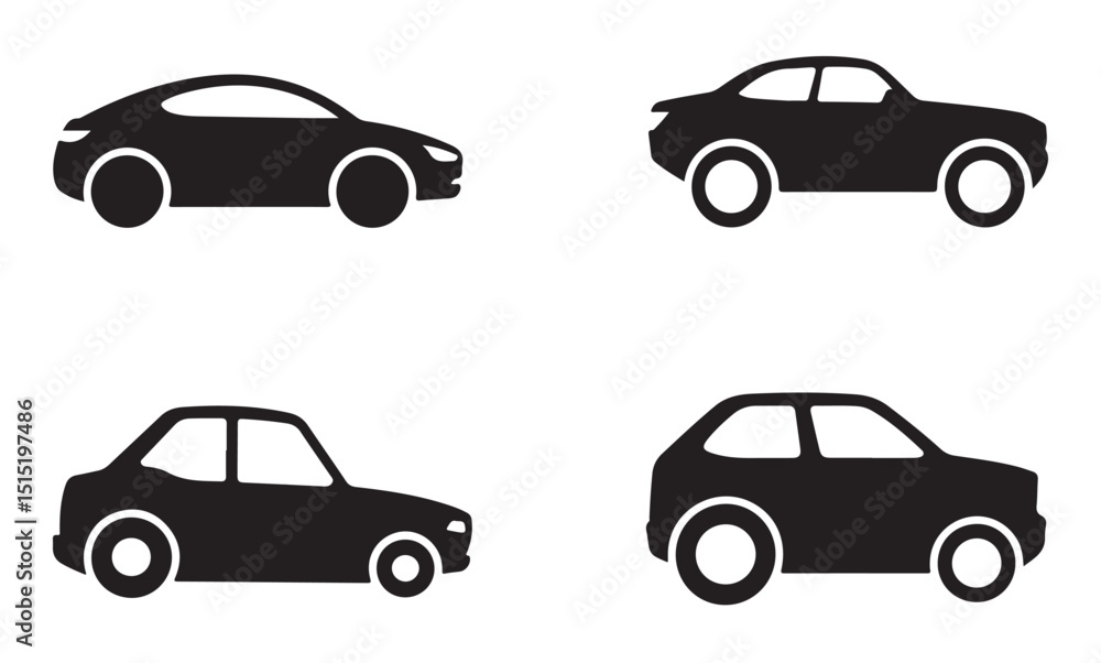 Set of Car Icons in Side Profile for Automotive and Transport Graphics Set of Car Icons in Side Profile for Automotive and Transport Graphics